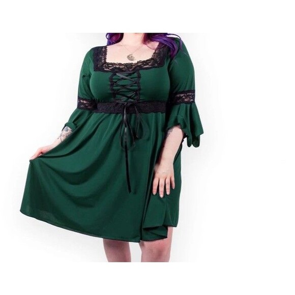 Vintage Dare To Wear 3X Lace Up Long Sleeve Babydoll Dress Goth Witchy Y2K USA - Picture 2 of 10